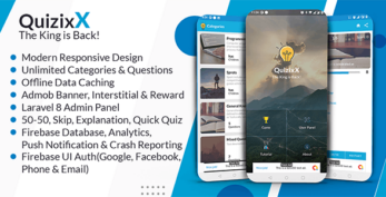 Quizix – Android Quiz App with AdMob, FCM Push Notification, Offline Data Caching (29 Sep 2021)