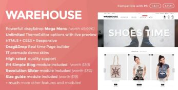 Warehouse v4.5.6 + Modules – Clean Responsive Prestashop 1.6 & 1.7 Theme