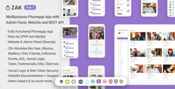 Zak v1.1 – (4 in 1) Multipurpose Phonegap App with Admin Panel, Website and REST API