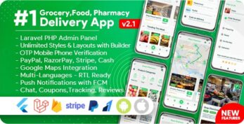 v.3.0 Grocery, Food, Pharmacy, Store Delivery Mobile App with Admin Panel