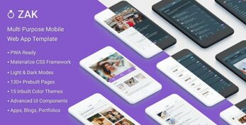 Zak: Multi Purpose Mobile Web App template (PWA) v1.1