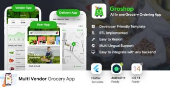 GroShop v2.1 – Grocery Flutter App Template | 3 Apps | User App + Seller App + Delivery App