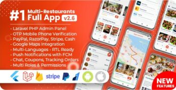 Food Delivery Flutter + PHP Laravel Admin Panel v3.0.0