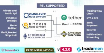 Trademen 4.2- Cryptocurrency Exchange, RTL, ETH, ERC20,OMNI Layer, USDT, ETHEREUM, BITCOIN, Exchange