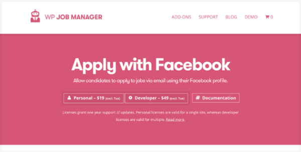 WP Job Manager Apply With Facebook Addon