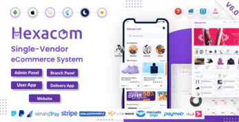 Hexacom v7.6 – single vendor eCommerce App with Website, Admin Panel and Delivery boy app