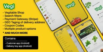 Vegi – The Ultimate Grocery – Food – Milk Ordering app with Delivery boy & Admin : Android / Laravel (02 March 2022)