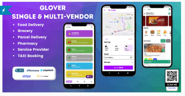 [Fixed*] Glover v1.6.5 – Grocery, Food, Pharmacy Courier & Service Provider + Backend + Driver & Vendor app