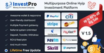 InvestPro v3.0.1 – Wallet & Banking Online HyipHyip InvestPro v5.0.1 – Advance HYIP & ICO Investment Wallet & Banking Platform Investment Platform