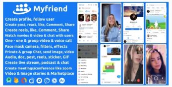 Myfriend v3.1 – Friend Chat Post Tiktok Follow Radio Group ecommerce Zoom Live clone social network app