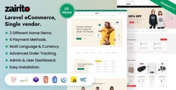 Zairito v1.8 – Laravel eCommerce System | Single vendor
