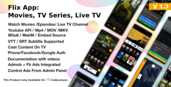 Flix App Movies v4.1 – TV Series – Live TV Channels – TV Cast