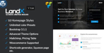 LandX v2.0.5 Multipurpose WordPress Theme, Software Application Landing Pages Builder for Marketing Agency
